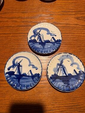 Blue Delft Windmill Ceramic Coasters - White and Blue